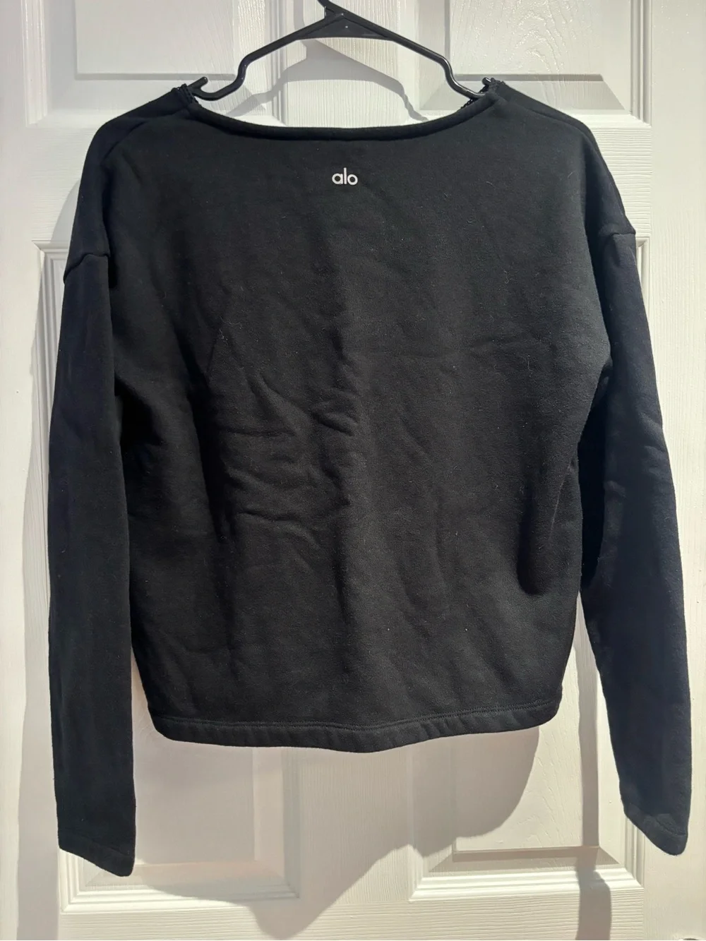 ALO Yoga Black Long-Sleeve Pullover with Mesh V-Inset